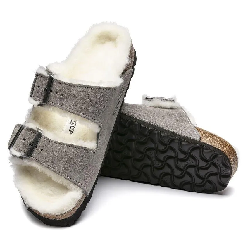 Birkenstock  ---------    ------------ scarpe sandalo arizona shearling suede leather grigio