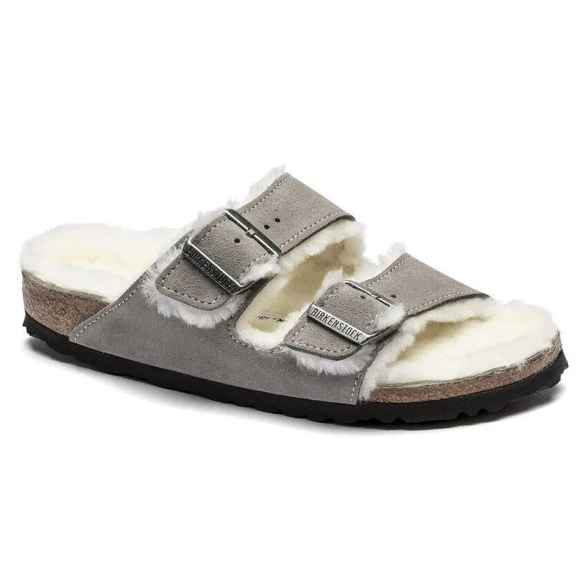 Birkenstock  ---------    ------------ scarpe sandalo arizona shearling suede leather grigio